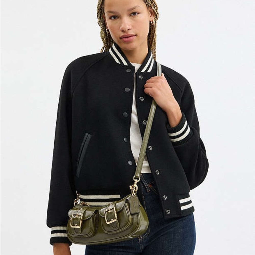 NWT Coach Ashton Bag in Olive Green Shiny Crinkle Leather - Picture 3 of 10